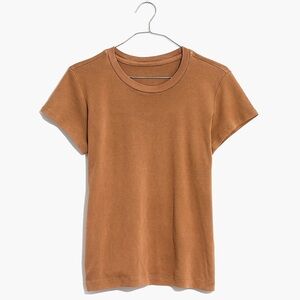 Rivet & Thread Pointelle Vintage Shrunken Tee in Warm Caramel